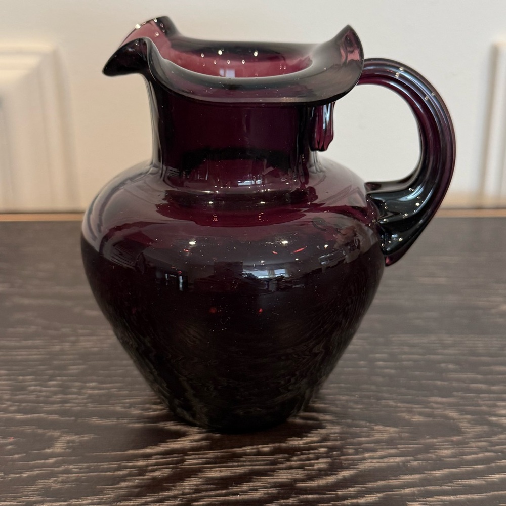 Vintage Small Amethyst Purple Blown Glass Pitcher MCM Glows
